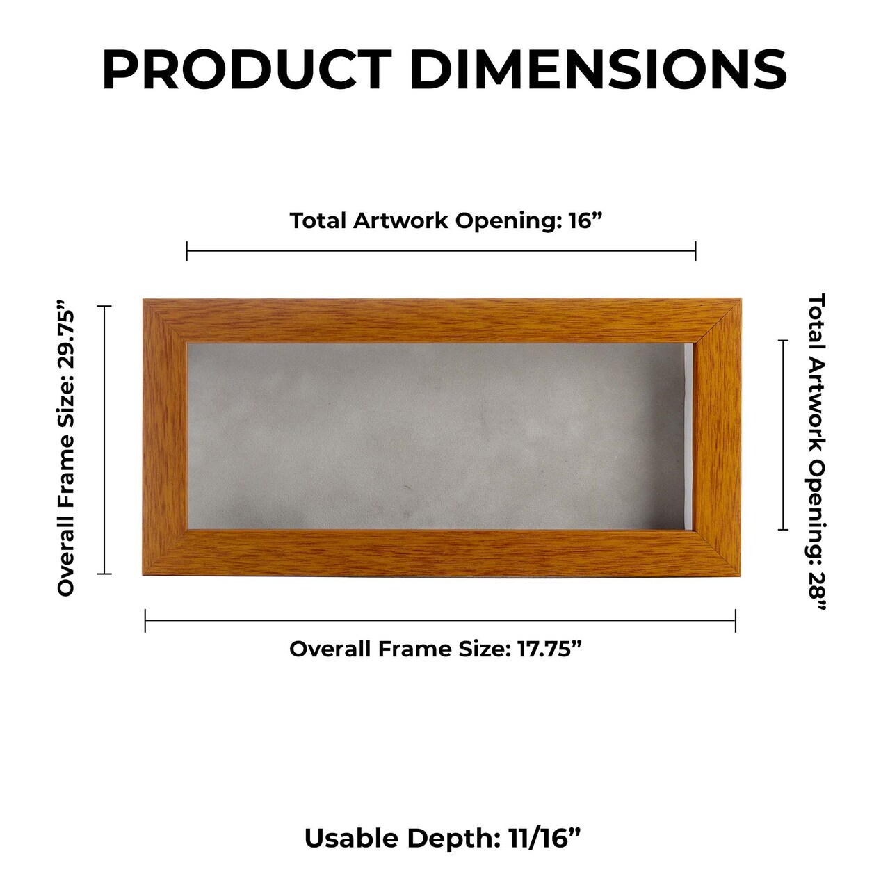 Warm Honey Brown Wood Shadow Box Frame with Acrylic Front - Light Brown Suede Backing, 30 Sizes